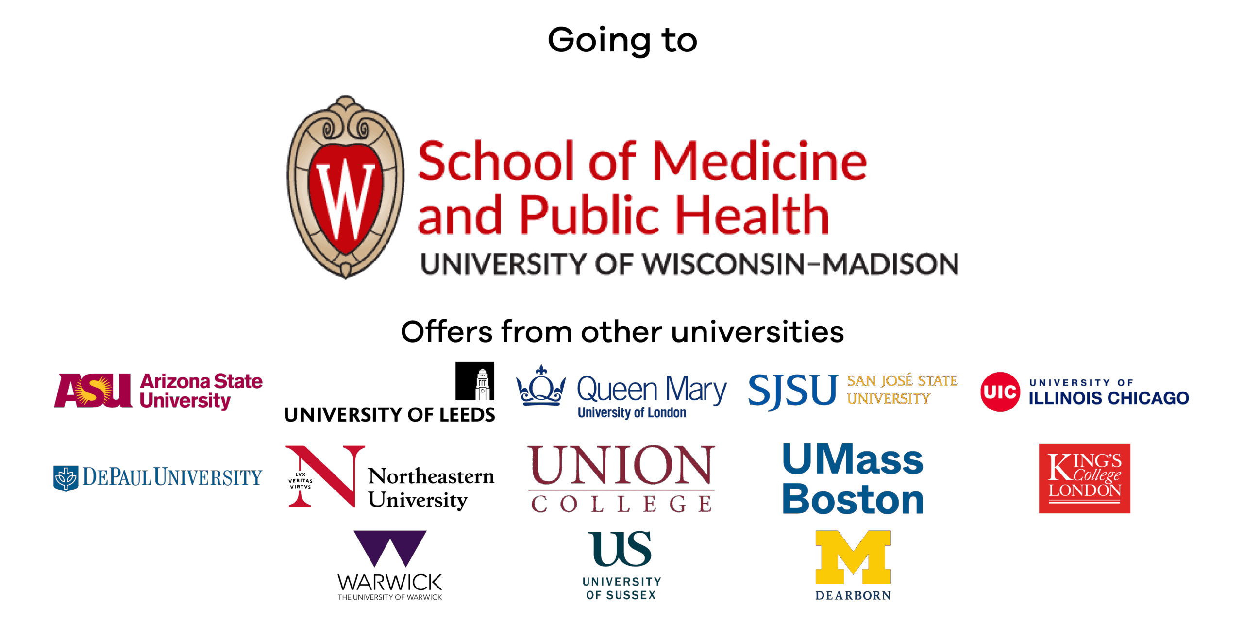 Marwaan Hassan's acceptances: University of Wisconsin–Madison School of Medicine and Public Health and offers from other universities